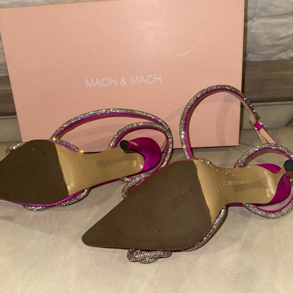 MACH & MACH Fuschia Strass Bow Double Ankle-Strap Pumps - Picture 10 of 13